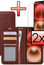 NoXx Hoes Geschikt voor iPhone 16 Plus Hoesje Book Case Hoes Flip Cover Wallet Bookcase Met 2x Screenprotector - Bruin