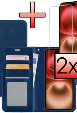 NoXx Hoes Geschikt voor iPhone 16 Plus Hoesje Book Case Hoes Flip Cover Wallet Bookcase Met 2x Screenprotector - Donkerblauw