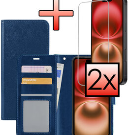 NoXx NoXx iPhone 16 Plus Hoesje Bookcase Met 2x Screenprotector - Donkerblauw