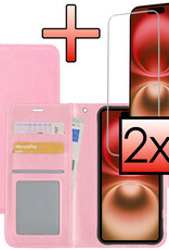 NoXx Hoes Geschikt voor iPhone 16 Plus Hoesje Book Case Hoes Flip Cover Wallet Bookcase Met 2x Screenprotector - Lichtroze
