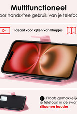 NoXx Hoes Geschikt voor iPhone 16 Plus Hoesje Book Case Hoes Flip Cover Wallet Bookcase Met 2x Screenprotector - Lichtroze