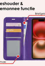 NoXx Hoes Geschikt voor iPhone 16 Plus Hoesje Book Case Hoes Flip Cover Wallet Bookcase Met 2x Screenprotector - Paars