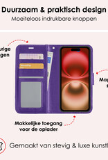 NoXx Hoes Geschikt voor iPhone 16 Plus Hoesje Book Case Hoes Flip Cover Wallet Bookcase Met 2x Screenprotector - Paars