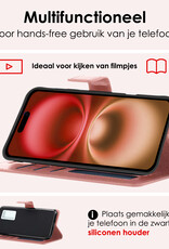 NoXx Hoes Geschikt voor iPhone 16 Plus Hoesje Book Case Hoes Flip Cover Wallet Bookcase Met 2x Screenprotector - Rosé goud