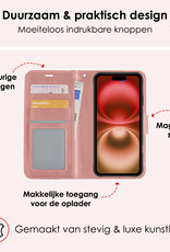 NoXx Hoes Geschikt voor iPhone 16 Plus Hoesje Book Case Hoes Flip Cover Wallet Bookcase Met 2x Screenprotector - Rosé goud