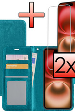 NoXx Hoes Geschikt voor iPhone 16 Plus Hoesje Book Case Hoes Flip Cover Wallet Bookcase Met 2x Screenprotector - Turquoise