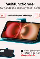 NoXx Hoes Geschikt voor iPhone 16 Plus Hoesje Book Case Hoes Flip Cover Wallet Bookcase Met 2x Screenprotector - Turquoise