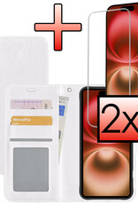 NoXx Hoes Geschikt voor iPhone 16 Plus Hoesje Book Case Hoes Flip Cover Wallet Bookcase Met 2x Screenprotector - Wit