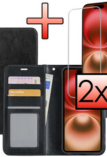 NoXx Hoes Geschikt voor iPhone 16 Plus Hoesje Book Case Hoes Flip Cover Wallet Bookcase Met 2x Screenprotector - Zwart