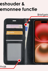 NoXx Hoes Geschikt voor iPhone 16 Plus Hoesje Book Case Hoes Flip Cover Wallet Bookcase Met 2x Screenprotector - Zwart