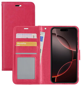 NoXx NoXx iPhone 16 Pro Hoesje Bookcase - Donkerroze