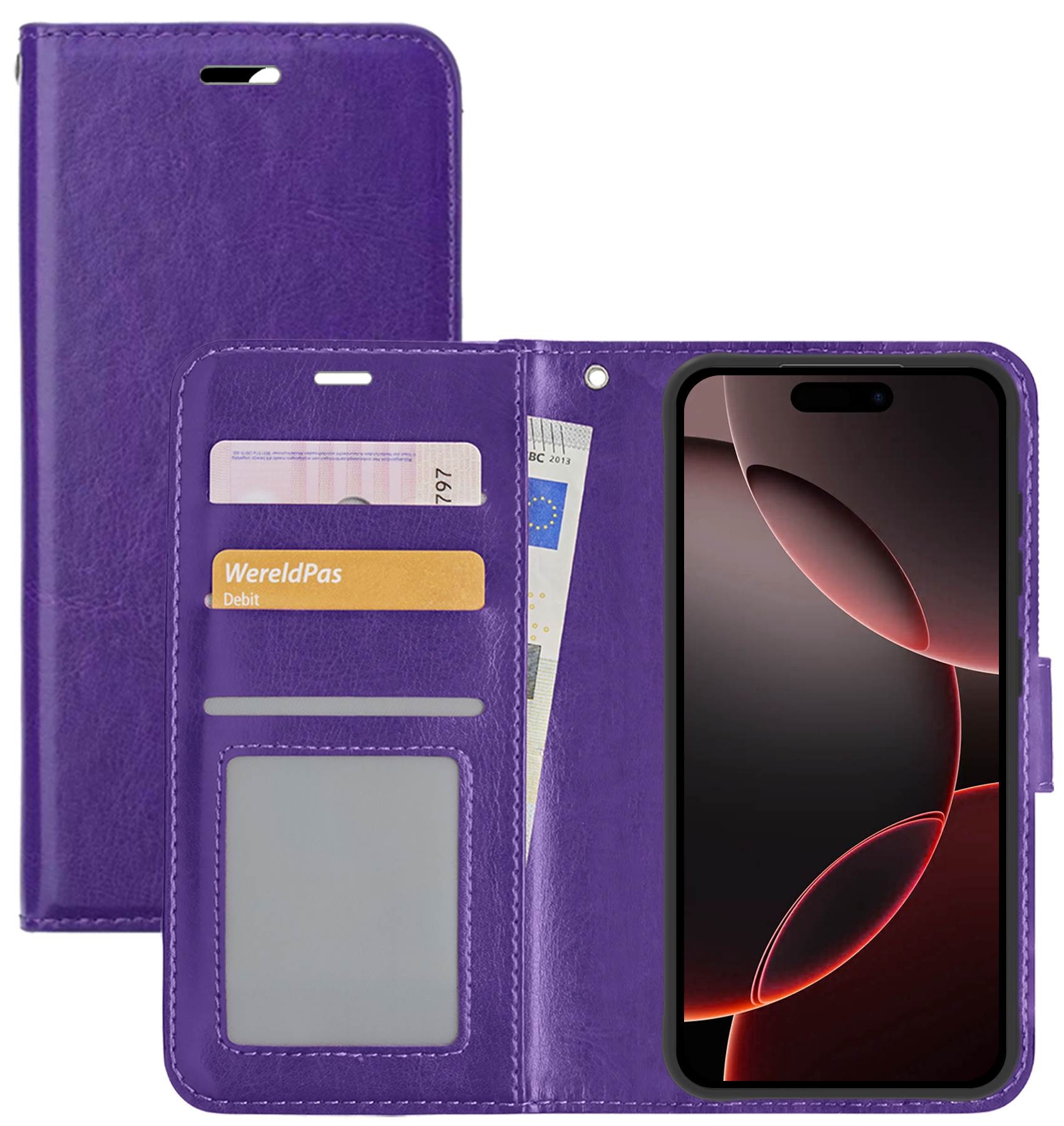 NoXx Hoes Geschikt voor iPhone 16 Pro Hoesje Book Case Hoes Flip Cover Wallet Bookcase - Paars