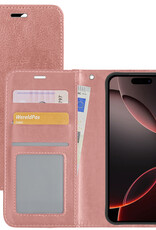 NoXx Hoes Geschikt voor iPhone 16 Pro Hoesje Book Case Hoes Flip Cover Wallet Bookcase - Rosé goud