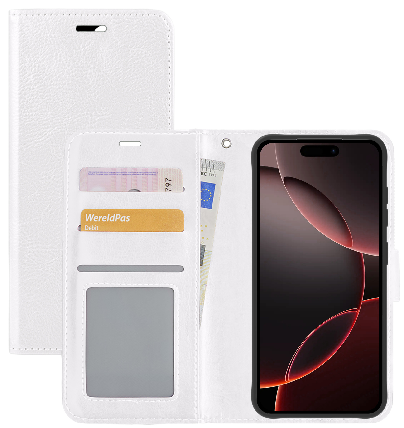 NoXx Hoes Geschikt voor iPhone 16 Pro Hoesje Book Case Hoes Flip Cover Wallet Bookcase - Wit