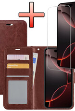 NoXx Hoes Geschikt voor iPhone 16 Pro Hoesje Book Case Hoes Flip Cover Wallet Bookcase Met Screenprotector - Bruin