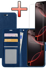 NoXx Hoes Geschikt voor iPhone 16 Pro Hoesje Book Case Hoes Flip Cover Wallet Bookcase Met Screenprotector - Donkerblauw