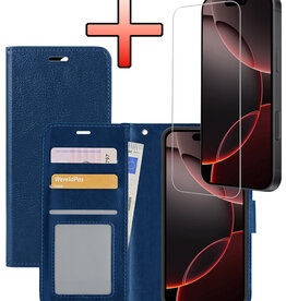NoXx NoXx iPhone 16 Pro Hoesje Bookcase Met Screenprotector - Donkerblauw