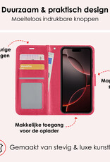 NoXx Hoes Geschikt voor iPhone 16 Pro Hoesje Book Case Hoes Flip Cover Wallet Bookcase Met Screenprotector - Donkerroze