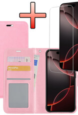 NoXx Hoes Geschikt voor iPhone 16 Pro Hoesje Book Case Hoes Flip Cover Wallet Bookcase Met Screenprotector - Lichtroze