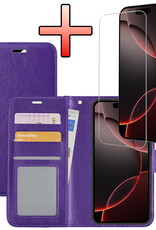 NoXx Hoes Geschikt voor iPhone 16 Pro Hoesje Book Case Hoes Flip Cover Wallet Bookcase Met Screenprotector - Paars