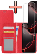 NoXx Hoes Geschikt voor iPhone 16 Pro Hoesje Book Case Hoes Flip Cover Wallet Bookcase Met Screenprotector - Rood