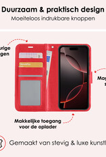 NoXx Hoes Geschikt voor iPhone 16 Pro Hoesje Book Case Hoes Flip Cover Wallet Bookcase Met Screenprotector - Rood