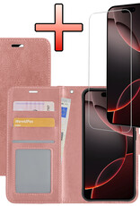NoXx Hoes Geschikt voor iPhone 16 Pro Hoesje Book Case Hoes Flip Cover Wallet Bookcase Met Screenprotector - Rosé goud