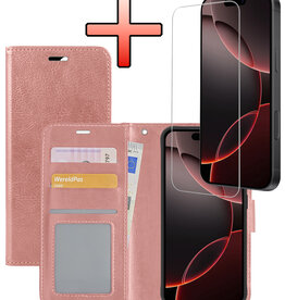 NoXx NoXx iPhone 16 Pro Hoesje Bookcase Met Screenprotector - Rose Goud