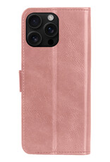 NoXx Hoes Geschikt voor iPhone 16 Pro Hoesje Book Case Hoes Flip Cover Wallet Bookcase Met Screenprotector - Rosé goud