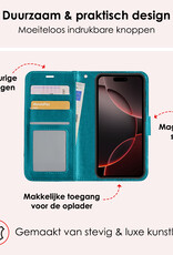NoXx Hoes Geschikt voor iPhone 16 Pro Hoesje Book Case Hoes Flip Cover Wallet Bookcase Met Screenprotector - Turquoise