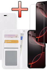 NoXx Hoes Geschikt voor iPhone 16 Pro Hoesje Book Case Hoes Flip Cover Wallet Bookcase Met Screenprotector - Wit