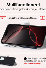 NoXx Hoes Geschikt voor iPhone 16 Pro Hoesje Book Case Hoes Flip Cover Wallet Bookcase Met Screenprotector - Wit
