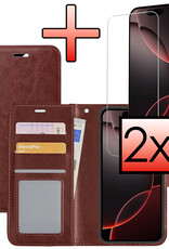 NoXx Hoes Geschikt voor iPhone 16 Pro Hoesje Book Case Hoes Flip Cover Wallet Bookcase Met 2x Screenprotector - Bruin
