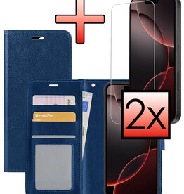 NoXx NoXx iPhone 16 Pro Hoesje Bookcase Met 2x Screenprotector - Donkerblauw