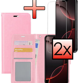 NoXx NoXx iPhone 16 Pro Hoesje Bookcase Met 2x Screenprotector - Lichtroze
