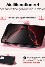 NoXx Hoes Geschikt voor iPhone 16 Pro Hoesje Book Case Hoes Flip Cover Wallet Bookcase Met 2x Screenprotector - Lichtroze