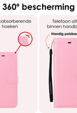NoXx Hoes Geschikt voor iPhone 16 Pro Hoesje Book Case Hoes Flip Cover Wallet Bookcase Met 2x Screenprotector - Lichtroze