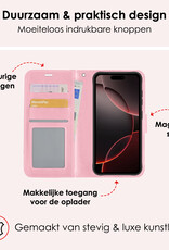 NoXx Hoes Geschikt voor iPhone 16 Pro Hoesje Book Case Hoes Flip Cover Wallet Bookcase Met 2x Screenprotector - Lichtroze