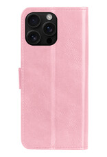 NoXx Hoes Geschikt voor iPhone 16 Pro Hoesje Book Case Hoes Flip Cover Wallet Bookcase Met 2x Screenprotector - Lichtroze