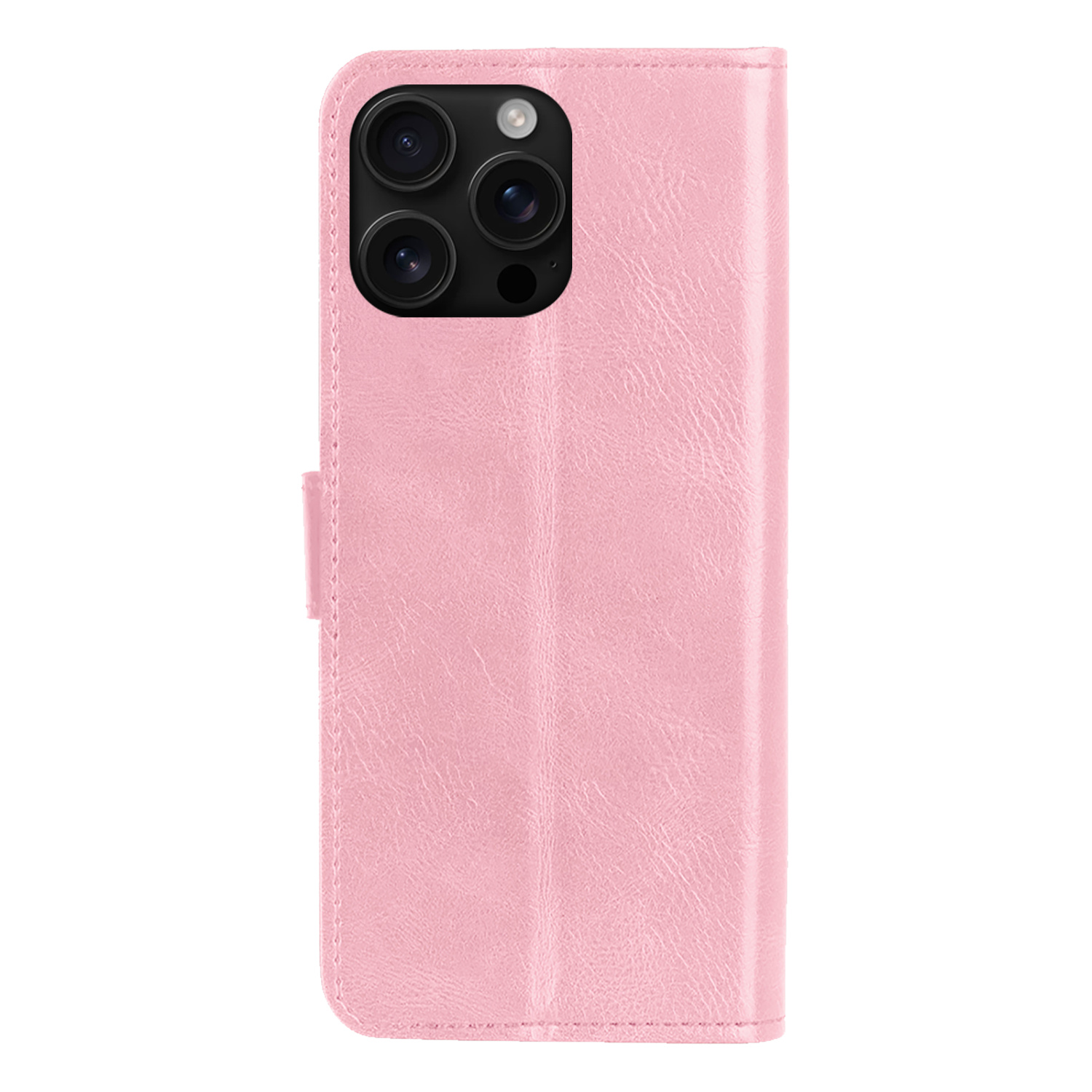 NoXx Hoes Geschikt voor iPhone 16 Pro Hoesje Book Case Hoes Flip Cover Wallet Bookcase Met 2x Screenprotector - Lichtroze