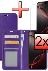 NoXx Hoes Geschikt voor iPhone 16 Pro Hoesje Book Case Hoes Flip Cover Wallet Bookcase Met 2x Screenprotector - Paars