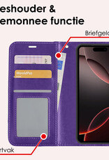 NoXx Hoes Geschikt voor iPhone 16 Pro Hoesje Book Case Hoes Flip Cover Wallet Bookcase Met 2x Screenprotector - Paars