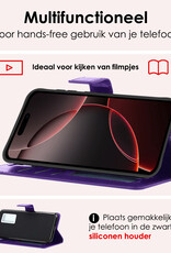 NoXx Hoes Geschikt voor iPhone 16 Pro Hoesje Book Case Hoes Flip Cover Wallet Bookcase Met 2x Screenprotector - Paars
