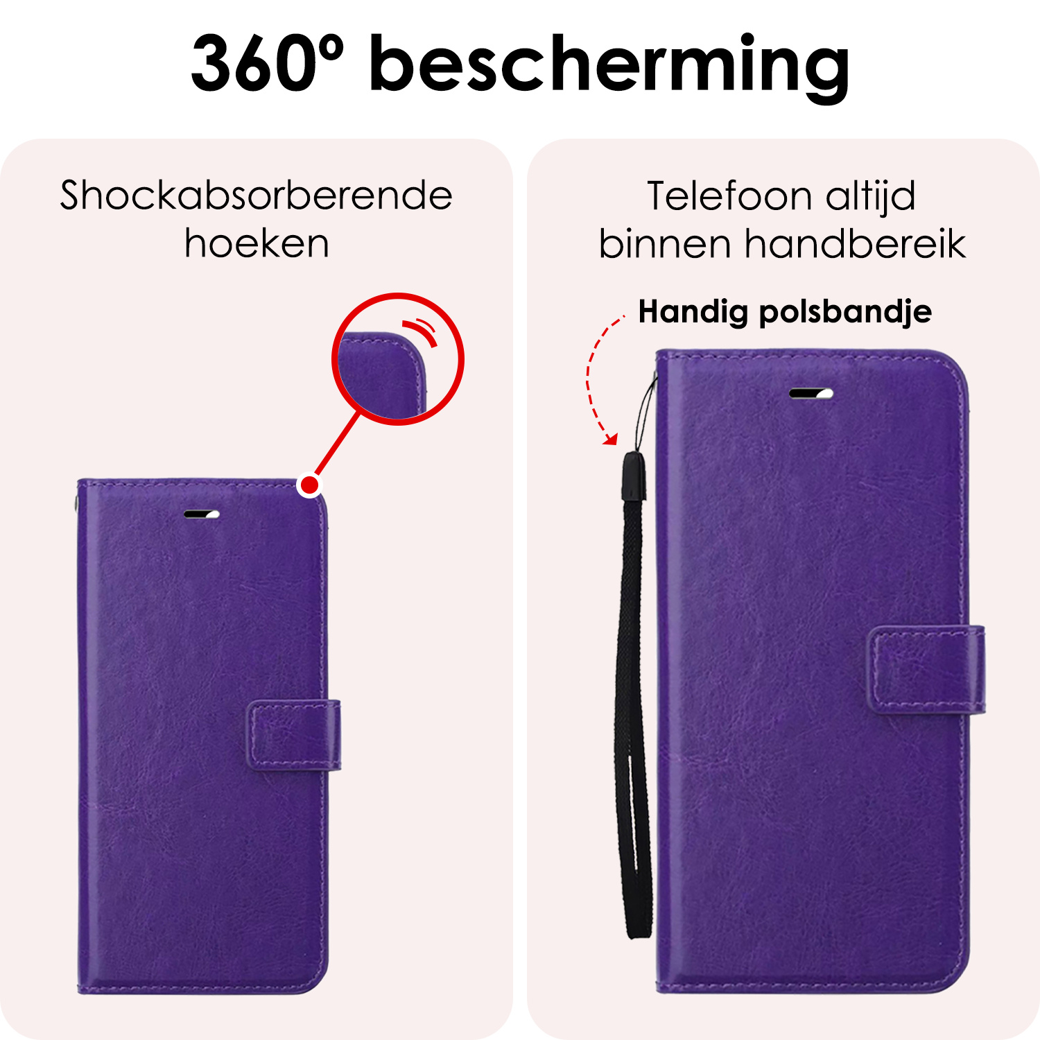 NoXx Hoes Geschikt voor iPhone 16 Pro Hoesje Book Case Hoes Flip Cover Wallet Bookcase Met 2x Screenprotector - Paars