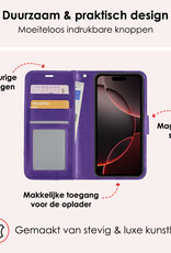 NoXx Hoes Geschikt voor iPhone 16 Pro Hoesje Book Case Hoes Flip Cover Wallet Bookcase Met 2x Screenprotector - Paars
