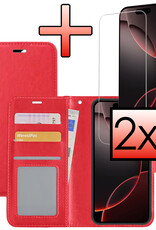 NoXx Hoes Geschikt voor iPhone 16 Pro Hoesje Book Case Hoes Flip Cover Wallet Bookcase Met 2x Screenprotector - Rood