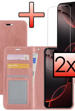 NoXx Hoes Geschikt voor iPhone 16 Pro Hoesje Book Case Hoes Flip Cover Wallet Bookcase Met 2x Screenprotector - Rosé goud
