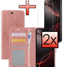 NoXx NoXx iPhone 16 Pro Hoesje Bookcase Met 2x Screenprotector - Rose Goud