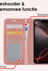 NoXx Hoes Geschikt voor iPhone 16 Pro Hoesje Book Case Hoes Flip Cover Wallet Bookcase Met 2x Screenprotector - Rosé goud