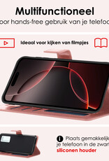NoXx Hoes Geschikt voor iPhone 16 Pro Hoesje Book Case Hoes Flip Cover Wallet Bookcase Met 2x Screenprotector - Rosé goud